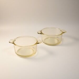 Vintage Pyr-O-Rey Dynaware Amber Glass Ramekins Set of 2 Mexico Baking Dishes‎